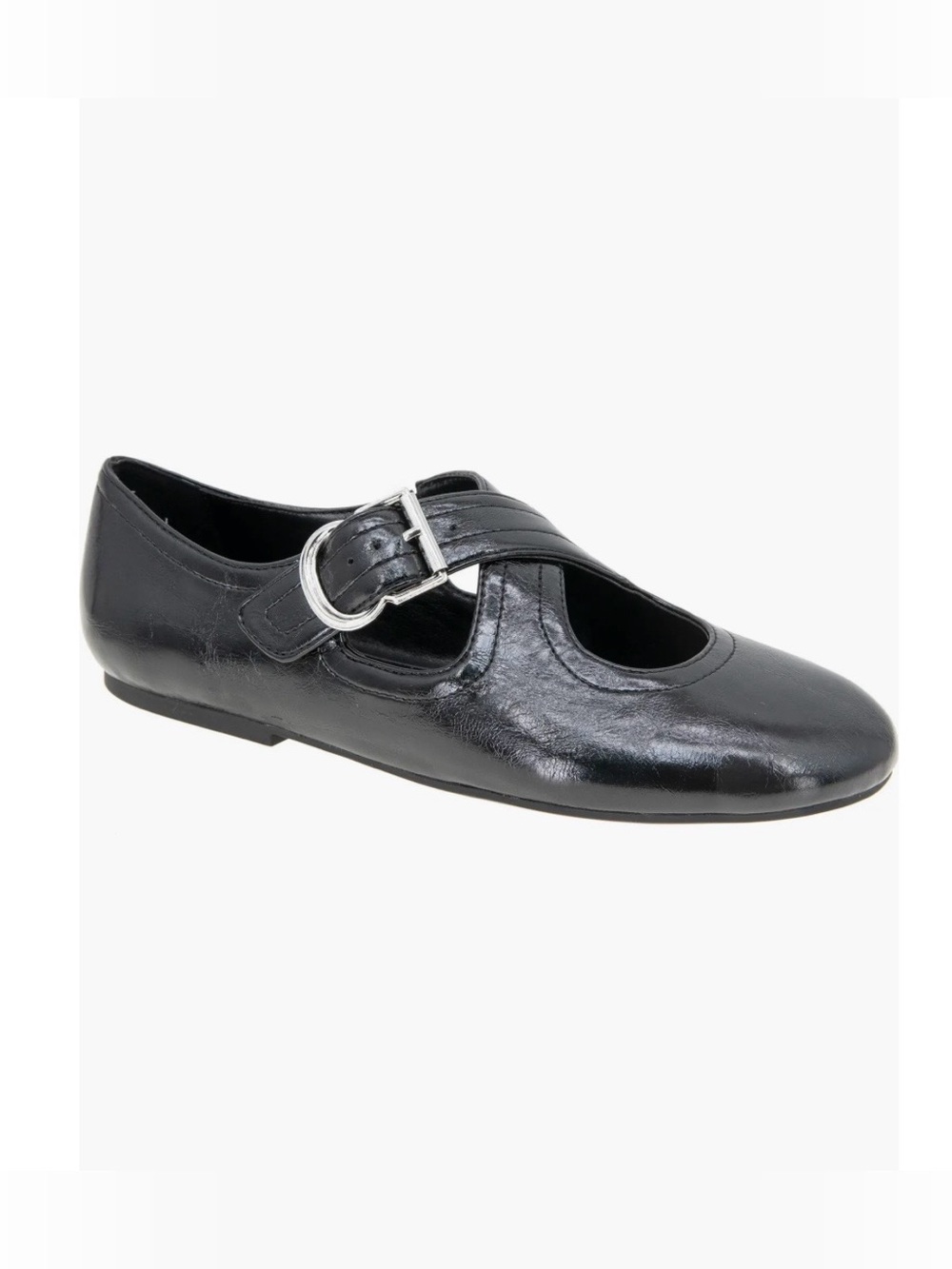 BCBGenerarion Black Leather Mary Jane Flat with Silver Buckle NEW